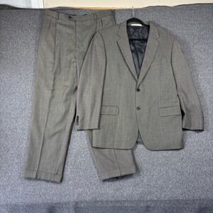 Joseph Abboud Mens 42R Suit Set Brown Black Micro Pattern Pleated 36X30